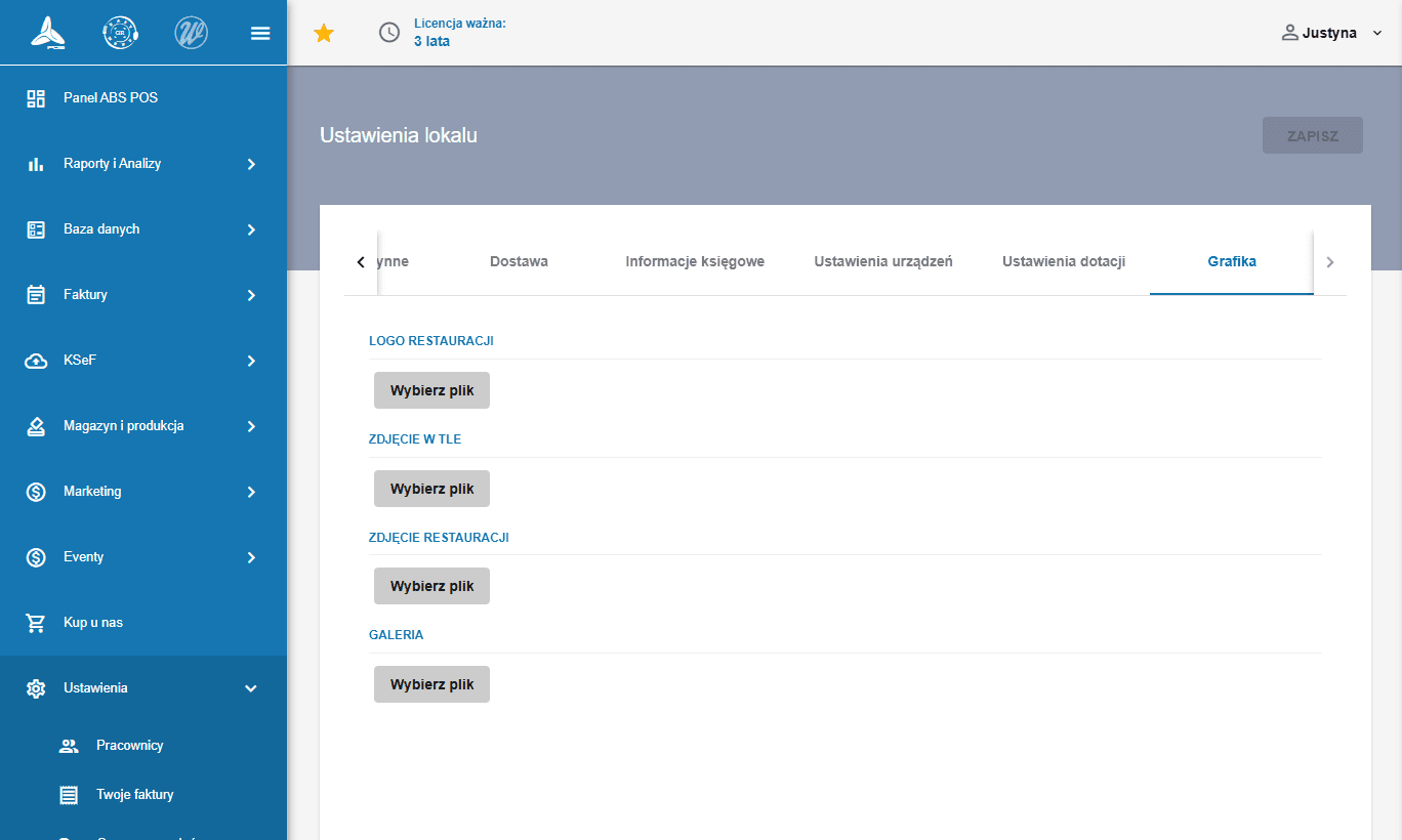 The „Grafika” tab in the venue settings.